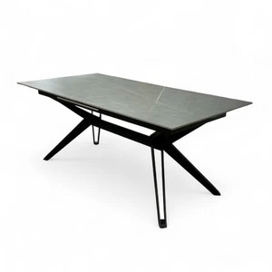 'Kore' Grey Ceramic Top 230cm Pop-Up Extending Dining Table Metal Star Base NEW - Picture 1 of 8