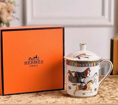 Hermès Cheval d’Orient Porcelain Mug with Lid – Luxury Horse Motif With Box  - Image 1 of 4
