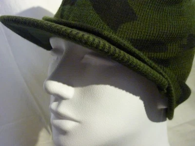 Green Camo Brimmed Beanie Hunting Hat Cap-Knit Ear flaps/Neck Flap - Image 1 of 4