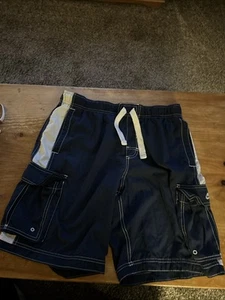 Nike Shorts Mens Large Blue White Vintage Swim Trunks Cargo Pockets 90s Y2k - Picture 1 of 8