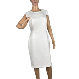 Calvin Klein Damen Scuba Etuikleid kreideweiß gold Reißverschluss hinten Größe 8 - Bild 1 von 8