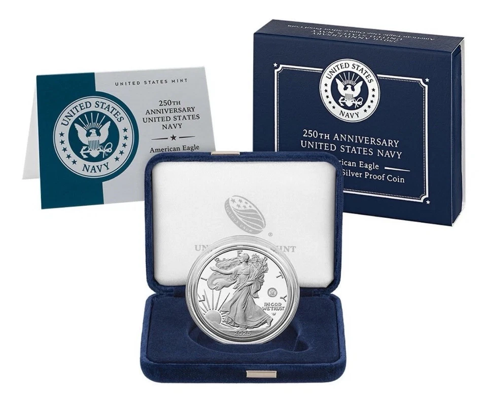 Moneda de prueba de plata de una onza American Eagle 250 aniversario de la Marina de los Estados Unidos preventa Foto 1 de 1