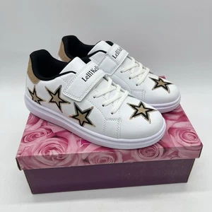 Italian: LelliKelly - Size 4 Girl's Glitter Fashion Shoe LK4824 White Gold Star - Picture 1 of 11