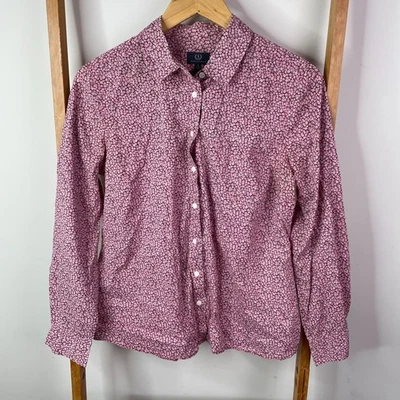 Sportscraft Shirt Top Womens 10 Purple Floral Button Up Long Sleeve Collared - image 1 of 4