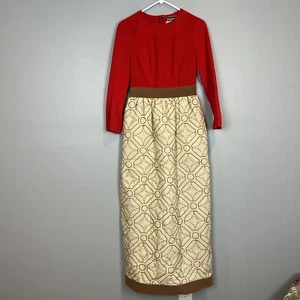 Jacques Tiffeau for Gossard 1960s Full Length Dress Red Beige Size 8 Vintage - Picture 1 of 13