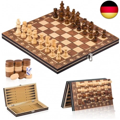 BINOA Schachspiel aus Holz,3 In 1 Schachspiel Magnetisch,Chess Board Set klappbar für