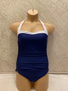 Basic Editions One Piece Swimsuit. Navy And White. Size 10 - Picture 1 of 19