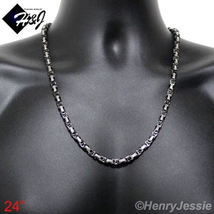 24"MEN's Stainless Steel 6mm Silver/Black Plated Byzantine Box Chain Necklace - Picture 1 of 3