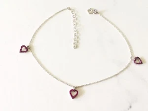925 Sterling Silver Open Heart Pink Cubic Zirconia CZ Anklet Women Girls - Picture 1 of 3
