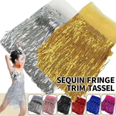Sequin Fringe Trim Tassel Glitter Lace Fringes for Dance Clothes Dresses 10Yards Foto 1 de 4