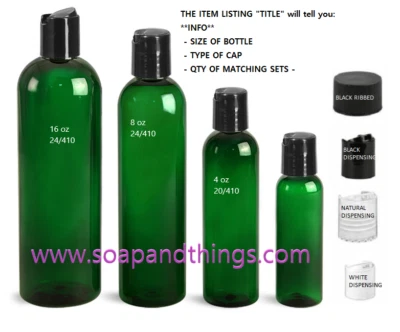 4 oz GREEN Bullet Plastic Bottle -PET- 12 bottles & WHITE DISC Lids FREE SHIP - Image 1 of 2