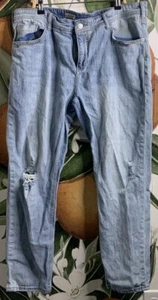 Pilcro Anthropologie Size 32 Slim Boyfriend Blue Denim Jeans Cotton Distressed - Picture 1 of 8