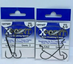 (2) X-POINT SIZE 4/0 OFFSET WORM HOOKS (3 PCS PER PACK) - Picture 1 of 1