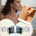 Fashion Women Plated Rainbow Quartz Round And Square Stud Earrings Jewelry Gifts