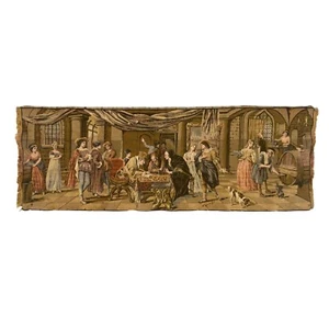 Tapiz colgante de pared francés vintage - Gran banquete/escena de fiesta - 48 cm x 131 cm - Imagen 1 de 13