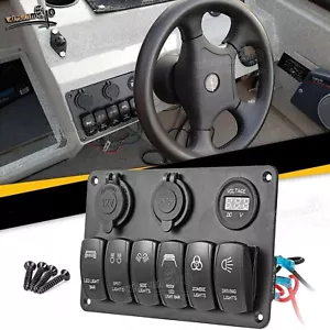 6 Gang Toggle Rocker Switch Panel DUAL USB Blue LED Fit ATV UTV Polaris RZR - Picture 1 of 12