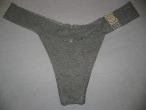 Flirtitude Women's Thong Panties Size Medium Gray Cotton & Waistband Lace - Picture 1 of 1