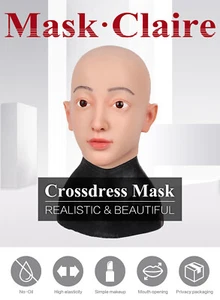 Realistic Silicone Female Mask Headwear Face Masks for Crossdresser Drag Queen - Picture 1 of 20