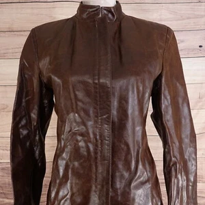 ADAM MADE IN ITALY LEATHER VERA PELLE BROWN ZIP JACKET COAT WOMENS 20X25 - Picture 1 of 10