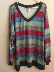 Sew In Love Black Stripe Tunic Top Plus Size 2X Knit V-Neck Long Sleeve Pullover - Picture 1 of 9