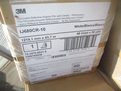 Película para letreros envolventes de vinilo 3M IJ680CR-10 reflectante blanco gráfico vehículo 48"X50yd Foto 1 de 2
