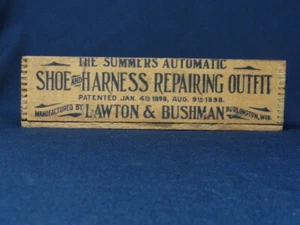 Caja de reparación de zapatos y arneses Lawton & Bushman publicidad de madera 1898 ¡BONITA! - Imagen 1 de 10
