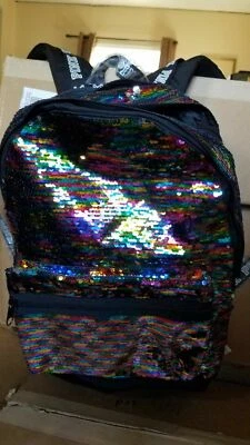 NWT Victoria's Secret Pink Bling Campus Backpack Rainbow Sequin Large size $80 - Image 1 of 4
