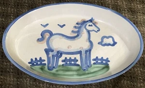 M A Hadley “Country Scene Blue” Oval Stoneware Serving Platter Dish 14” Horse - Picture 1 of 3