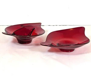 Pair Viking Epic Ruby Oval Footed Decorative Dishes, 6" x 8" - Picture 1 of 5