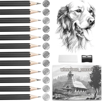 Zeichenstifte Set 14 Stück professionell mit Bleistiftspitzer Radiergummi Künstl - Bild 1 von 4