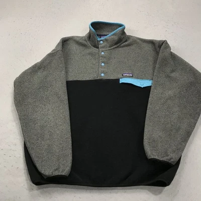 Patagonia Jacket Mens Large Gray Black Snap T Fleece Pullover Synchilla Logo - Image 1 of 4