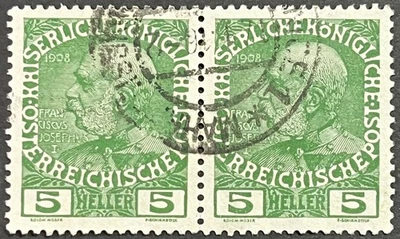 Austria, 60 aniversario. Kaiser Reign, en estado bastante bueno, tira usada de 2, Scott #113b, Michel 142v Foto 1 de 2