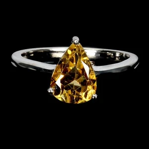 925 Sterling Silver Ring Pear Citrine 10x7mm Natural Gemstone Jewelry Size 7 - Imagen 1 de 14