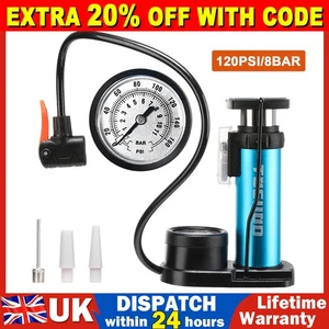 Potable Foot Pump For Car Tyres Bicycles Inflatables with 120PSI Pressure Gauge - Picture 1 of 13