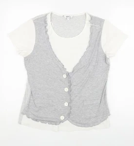 M&Co Women's Grey Striped V-Neck Top - M - Picture 1 of 12