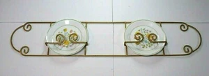 vtg Wrought Iron double Plate display Rack wall hanging gold tone scroll design - Picture 1 of 5
