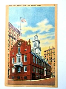 Postal de colección Old State House construida 1713 Boston MA lino sin publicar - Imagen 1 de 2