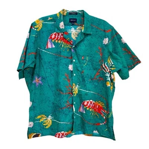 Vintage Gant Hawaiian Big Island Print Shirt Lobster Tropical Fish Tiki Oasis - Picture 1 of 9