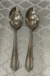 Gorham Galleria 18/8 Flatware Stainless Glossy 2 Serving Spoons Pierced/Solid - Picture 1 of 5