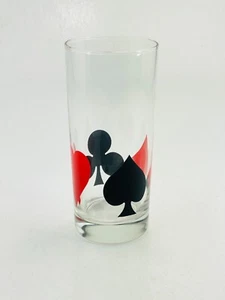 Vintage Tall 6.25" 2.75"Diam Drinking Glass Poker Cards Diamond Heart Club Spade - Picture 1 of 6