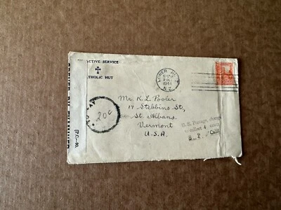 Cubierta de censura de la Segunda Guerra Mundial de Nueva Zelanda a EE. UU. +Marcas de franqueo doble =Cabaña católica +RR Foto 1 de 2