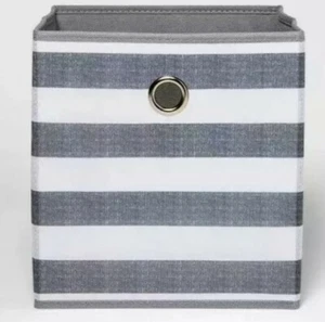 Room Essentials™ ~ 11" Polyester Cube Storage Bin ~ Gray & White Stripe Pattern - Picture 1 of 7