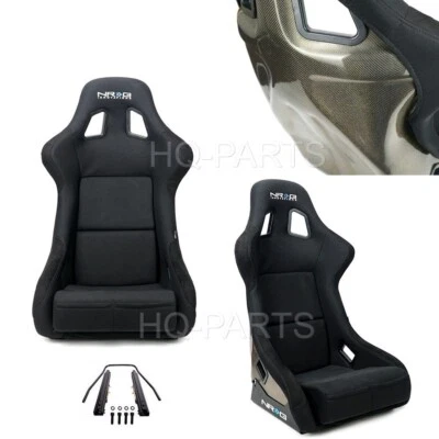 NRG GOLD CARBON FIBER FIXED BUCKET RACING SEAT LARGE BLACK FABRIC SUEDE + SLIDER - Image 1 of 4