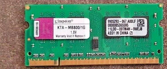 KINGSTON KTA-MB800/1G (1GB DDR2 PC2-6400 800MHz SODIMM 200-pin) DRAM - V. - Image 1 of 1