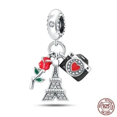 Love Paris Eiffel Tower Dangle Charm For European Bracelets S925 Sterling Silver - Image 1 of 4