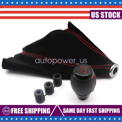 Ajuste para Honda Civic Si Coupe 5 velocidades botão de mudança de couro + bota de camurça ponto vermelho - Imagem 1 de 4