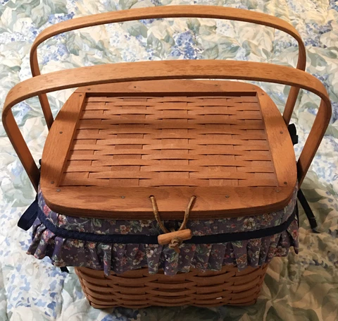 Vintage 1991 Longaberger Weekender Basket with Quilted Fabric Liner, Handles Cover