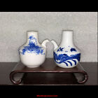 Two Japanese Arita Seto Blue & White Porcelain Oil Creamer Condiment Bottles