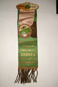 Antique Rebekah Lodge IOOF Geddes South Dakot Ribbon Double Sided No 96 w/Pins - Picture 1 of 2
