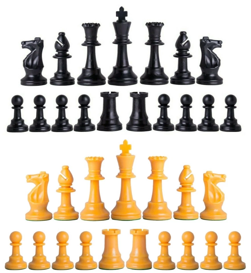 Staunton 单重象棋棋子 - 全套 34 黑黄 - 4 皇后区   — 第 1/3 张图片